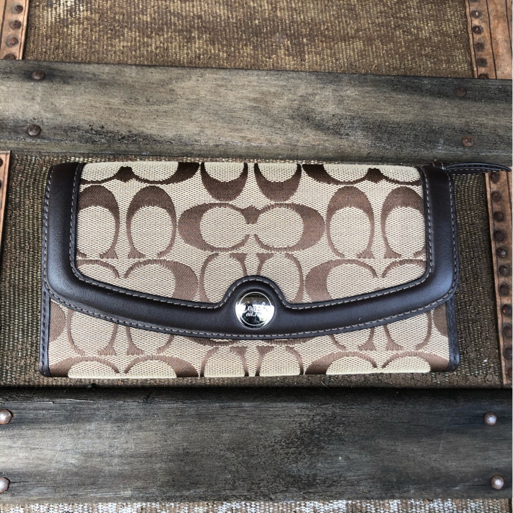 Coach Signature Brown Canvas Leather Wallet